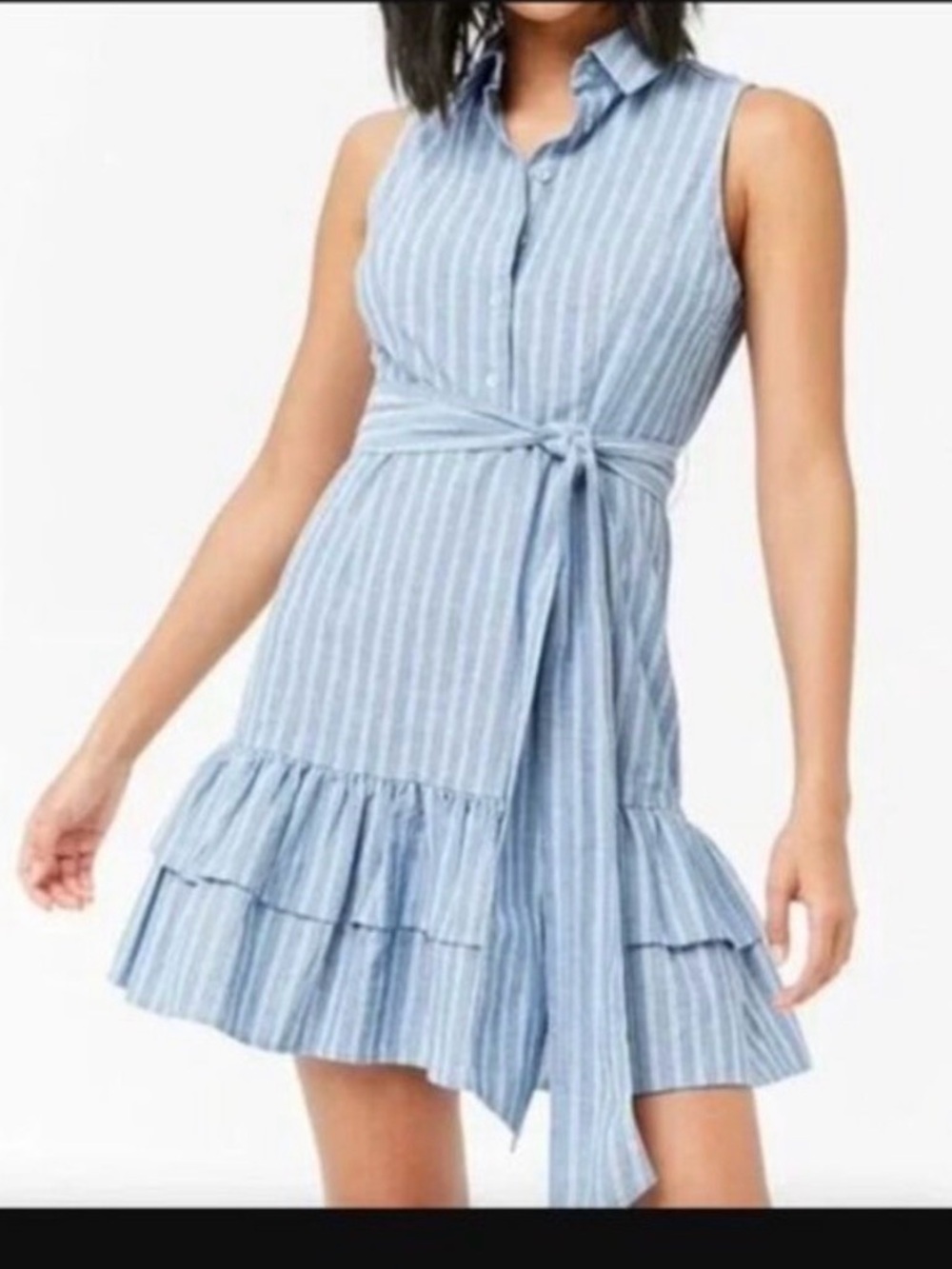Forever 21 Contemporary 
Striped Tie-Waist cotton chambray shirt dress
Medium